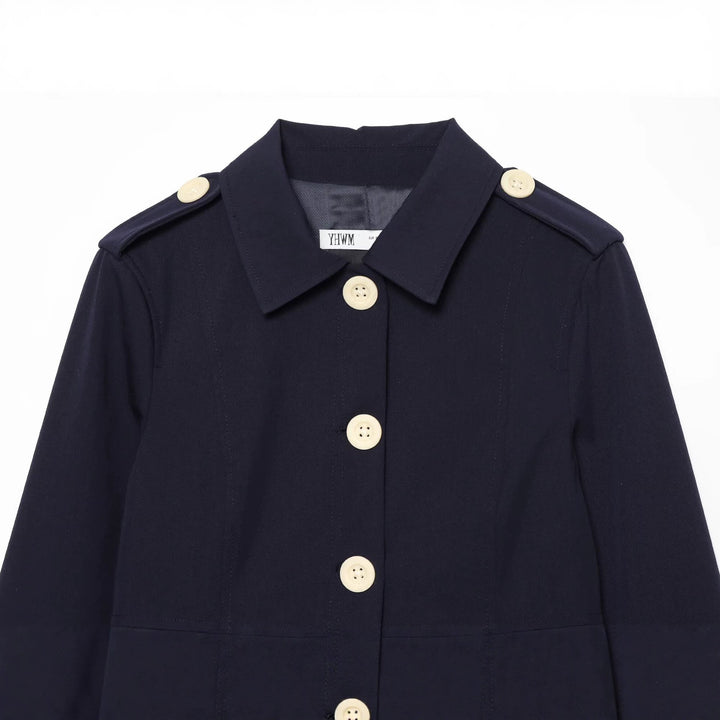 Damen Kurz geschnittene Utility-Jacke mit Schulterklappen und großen Kontrastknöpfen Drune