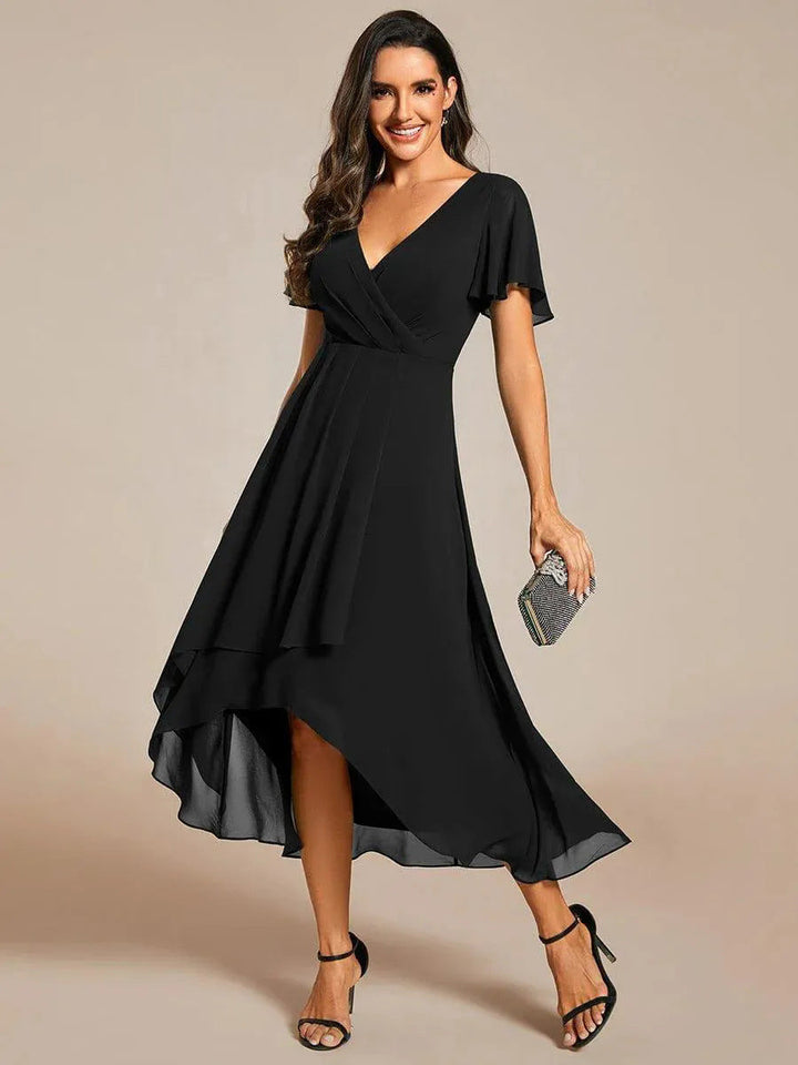 Damen Elegantes Wickelkleid mit asymmetrischem Saum Drune