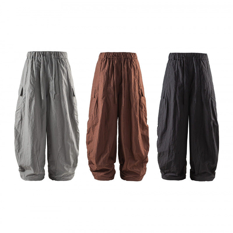 Unisex Weite Cropped Cargo-Hose mit elastischem Bund, Tunnelzug und aufgesetzten Taschen Drune