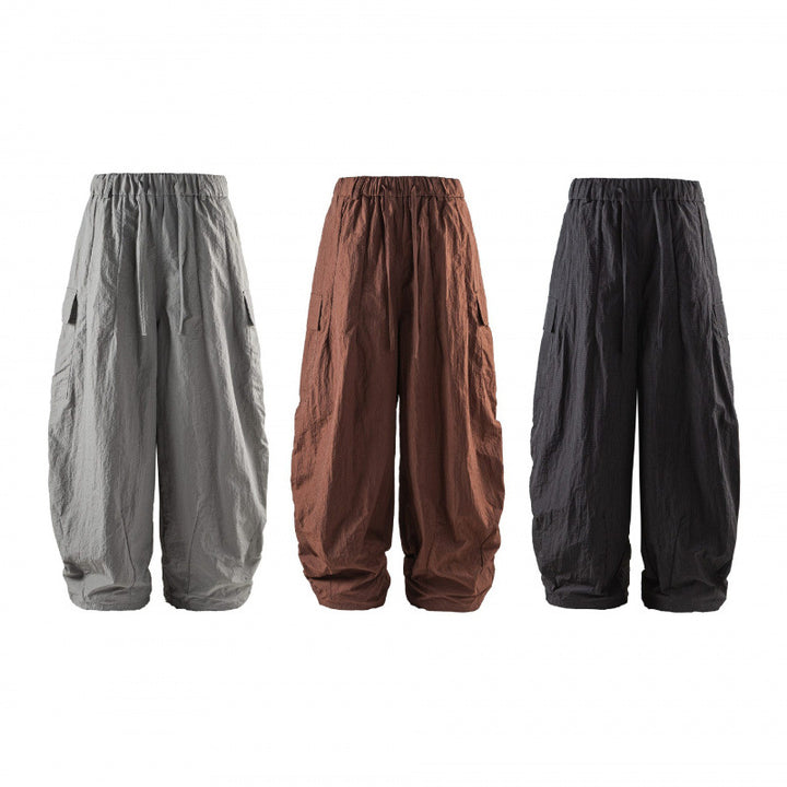 Unisex Weite Cropped Cargo-Hose mit elastischem Bund, Tunnelzug und aufgesetzten Taschen Drune