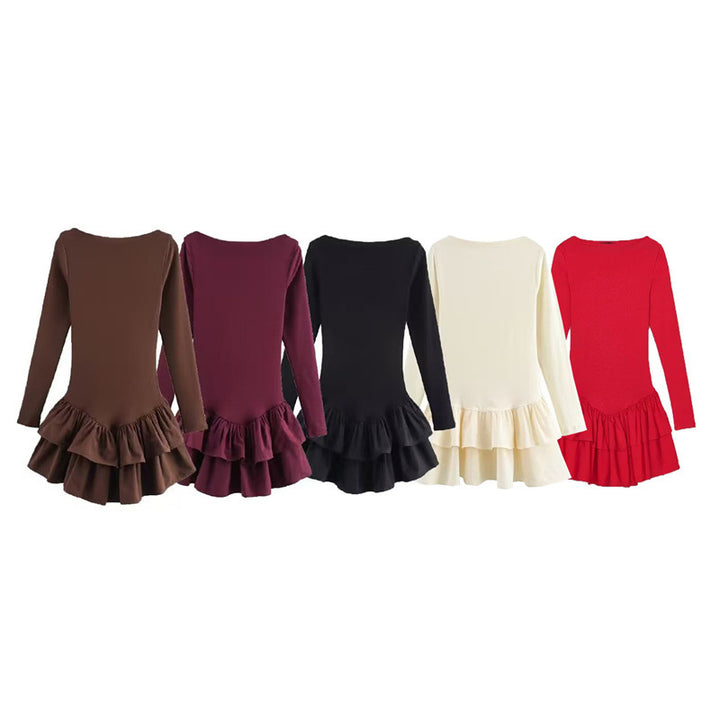 Damen Figurbetontes Minikleid mit Stufenvolants und U‑Boot‑Ausschnitt Drune