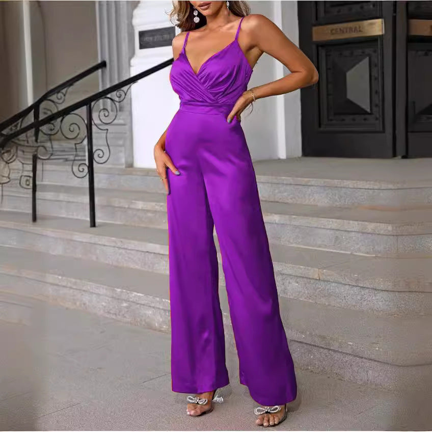 Damen eleganter Jumpsuit mit schmalen Trägern und einem fließenden Schnitt Drune