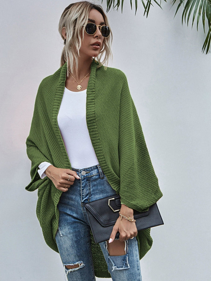 Drune | Strickjacke Oversized Passform Wolle Strick Offen Front Fledermausärmel