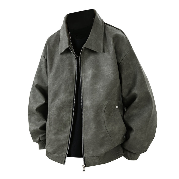 Herren Boxy Oversize-Überhemdjacke in Veloursleder-Optik mit Hemdkragen & Zwei-Wege-Reißverschluss Drune
