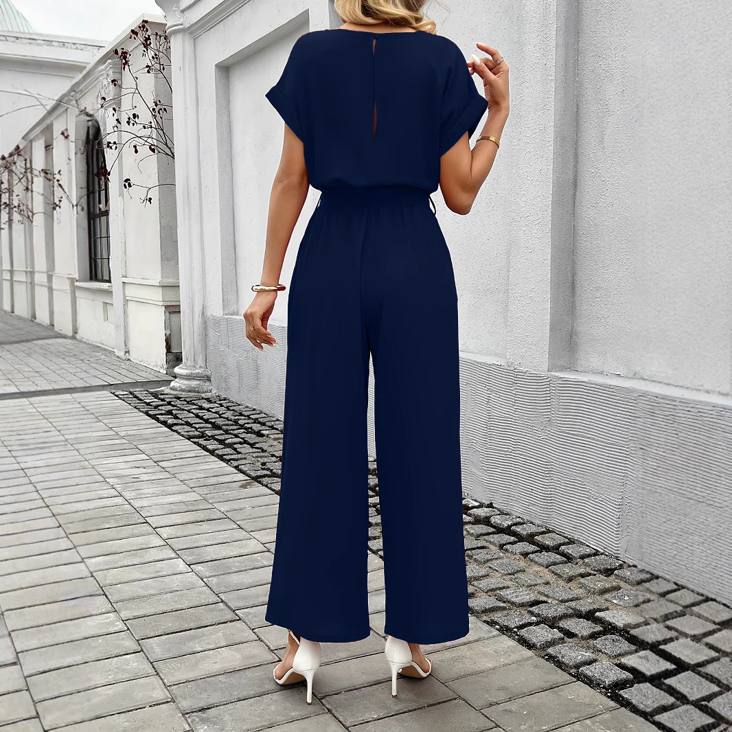 Damen Eleganter Jumpsuit mit Taillengürtel Drune