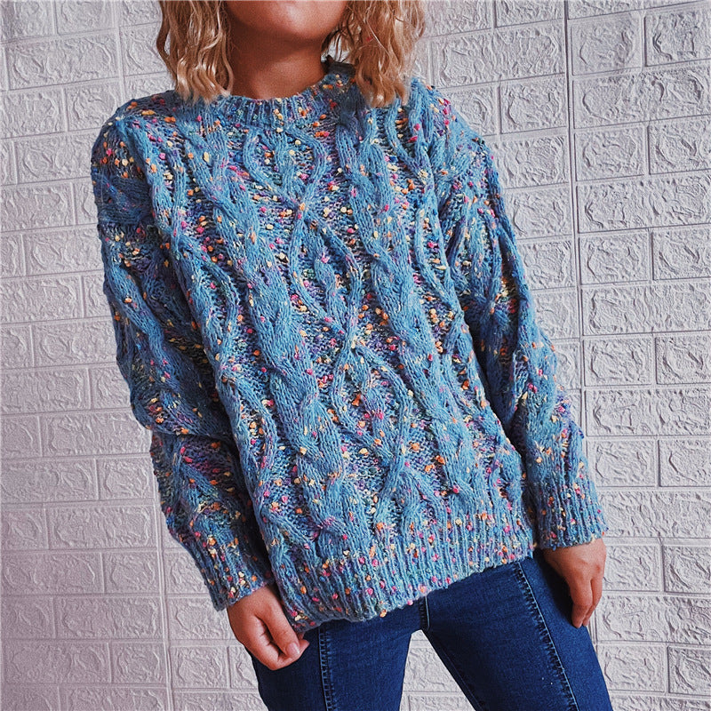 Damen grob gestrickter Pullover mit bunten Akzenten und lässigem Schnitt Drune