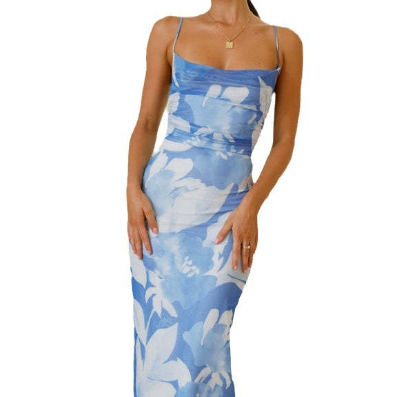 Damen Maxi-Kleid mit ärmellosem Schnitt und elegantem floralem Design Drune
