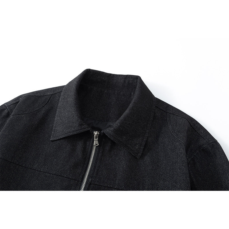 Herren Boxy-Überjacke mit Vintage-Denim-Optik, durchgehendem Metallreißverschluss und seitlichen Zipper-Taschen Drune