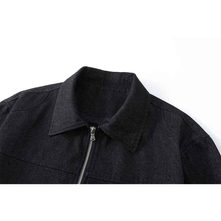 Herren Boxy-Überjacke mit Vintage-Denim-Optik, durchgehendem Metallreißverschluss und seitlichen Zipper-Taschen Drune