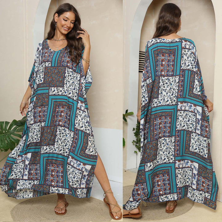 Damen lässiges Maxikleid im Patchwork-Design Drune
