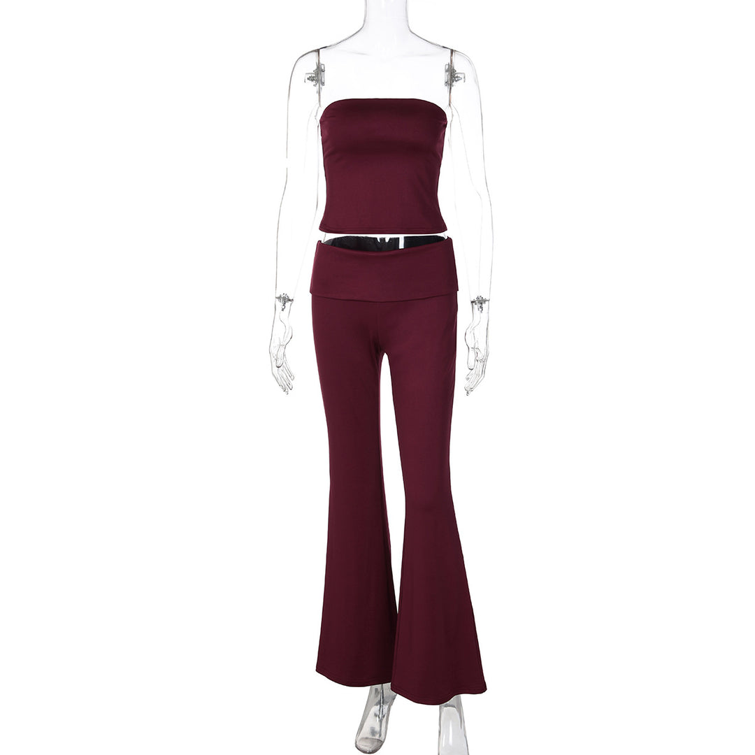 Damen Hochwertiges, figurbetontes Oberteil und Flared Hose Set Drune