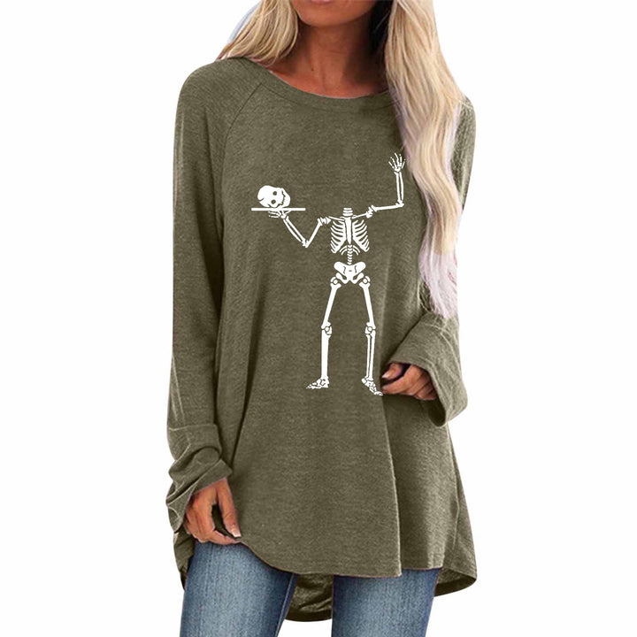 Damen Langarmshirt mit kreativem Skelettdesign und lässigem Schnitt Drune