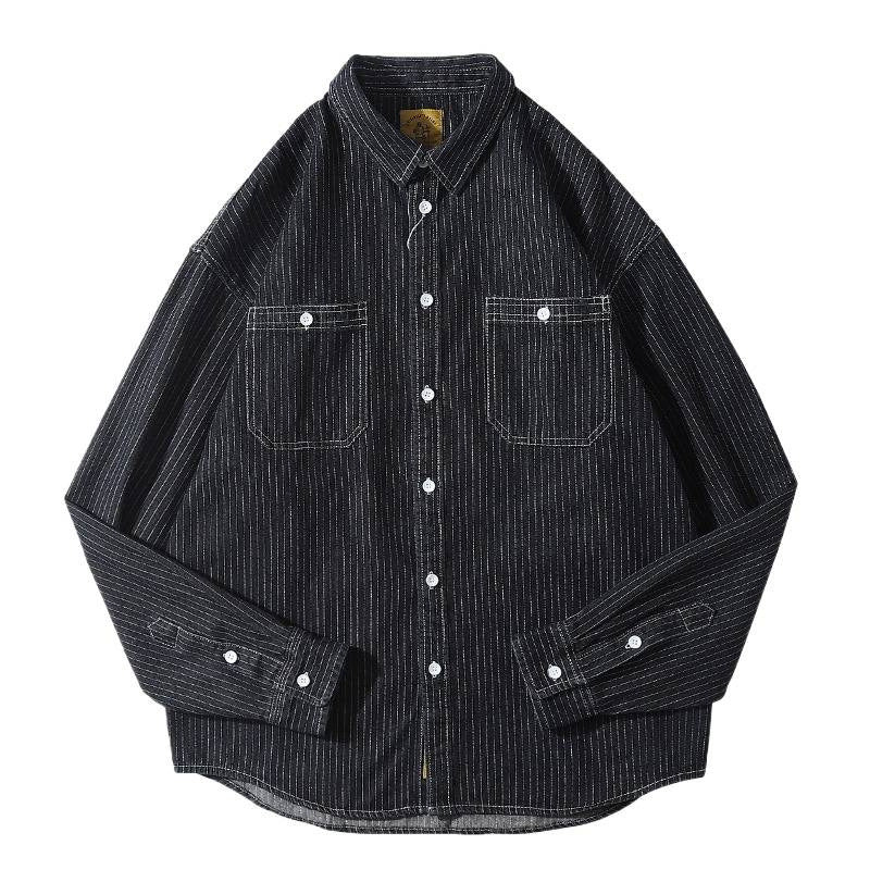 Herren Denim-Hemdjacke mit modernem Streifenmuster und praktischen Brusttaschen Drune
