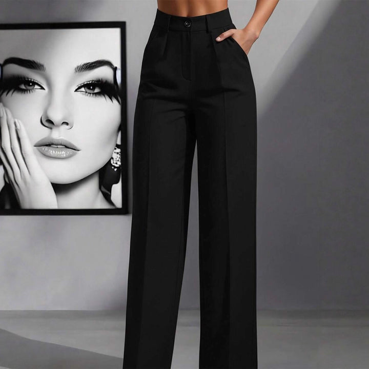Damen Hochtaillierte Palazzo-Stretchhose mit Bügelfalte und Eingrifftaschen Drune