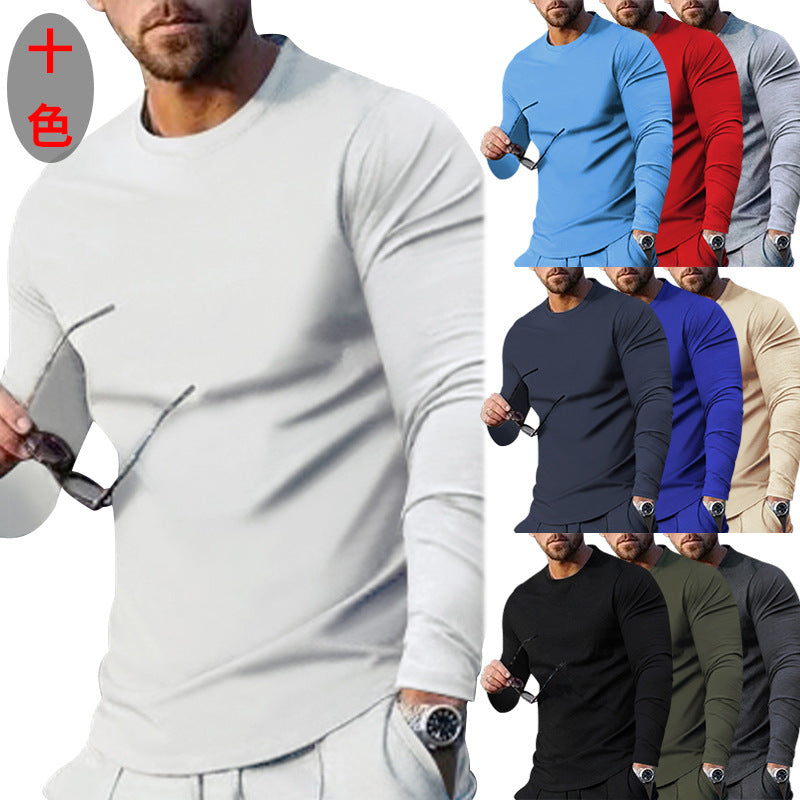 Herren nan schmal geschnittenes Langarmshirt mit Rundhalsausschnitt elastischem Baumwollstretch und verlängertem Saum Drune
