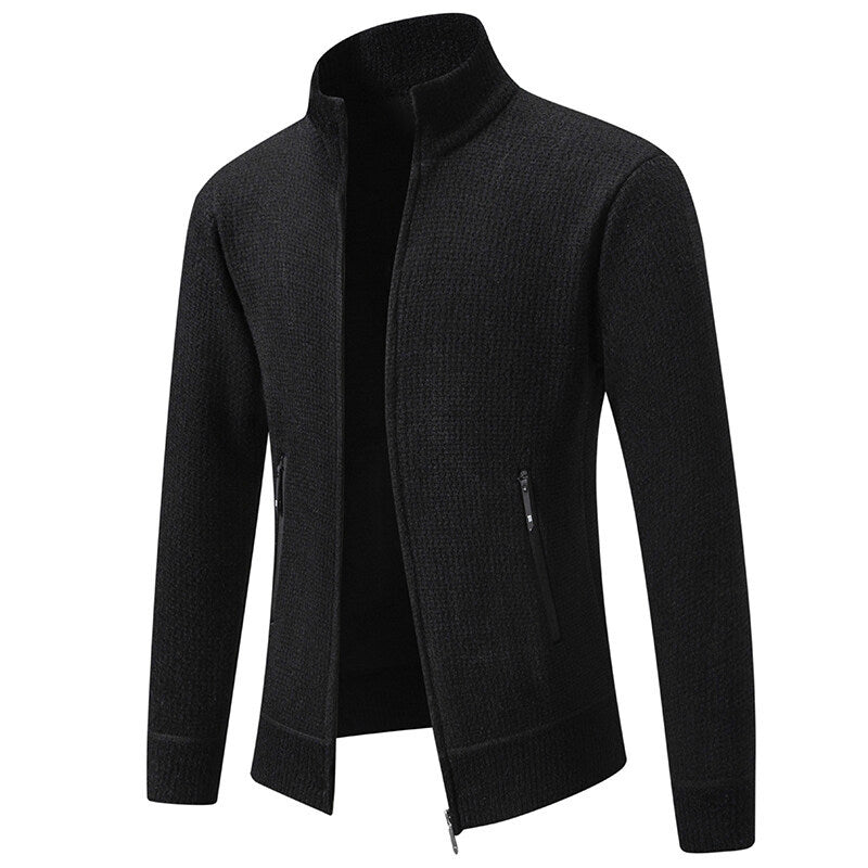 Herren Texturierter Zip-Strickcardigan mit Stehkragen, Waffelstruktur und Reißverschlusstaschen Drune
