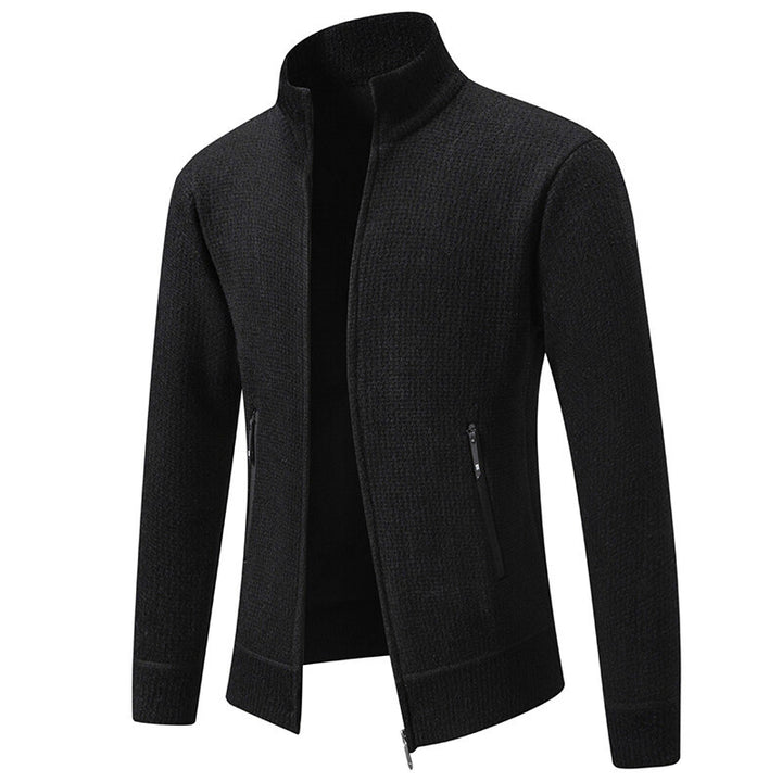 Herren Texturierter Zip-Strickcardigan mit Stehkragen, Waffelstruktur und Reißverschlusstaschen Drune