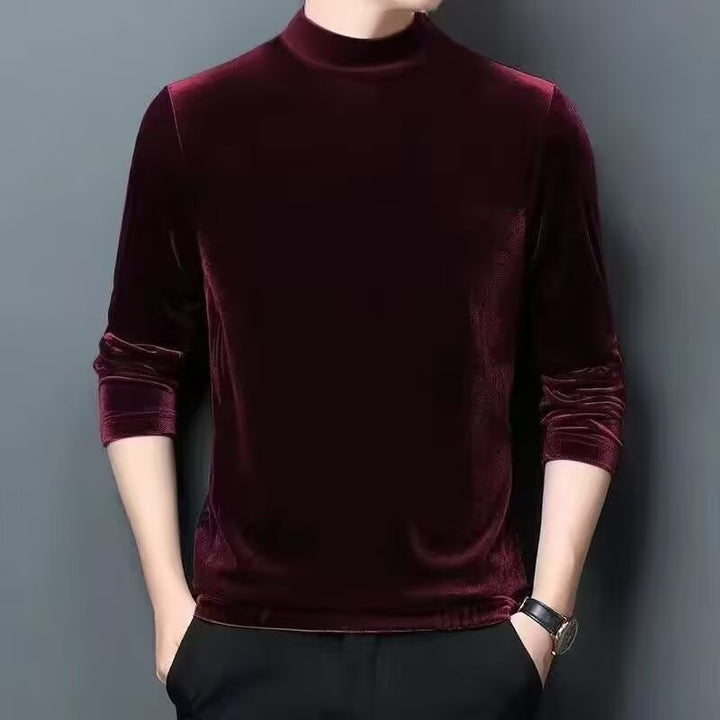 Herren Feiner Samt-Halbrollkragenpullover Slim-Fit Drune