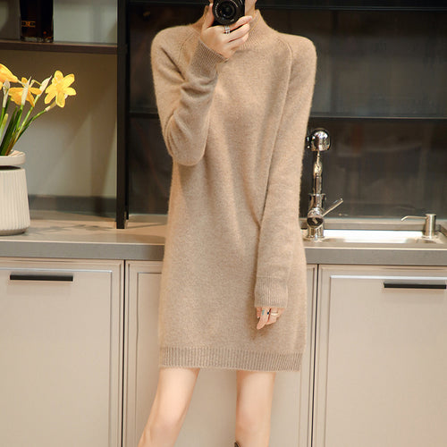 Damen Strickkleid mit hohem Kragen und weich fließendem Material Drune