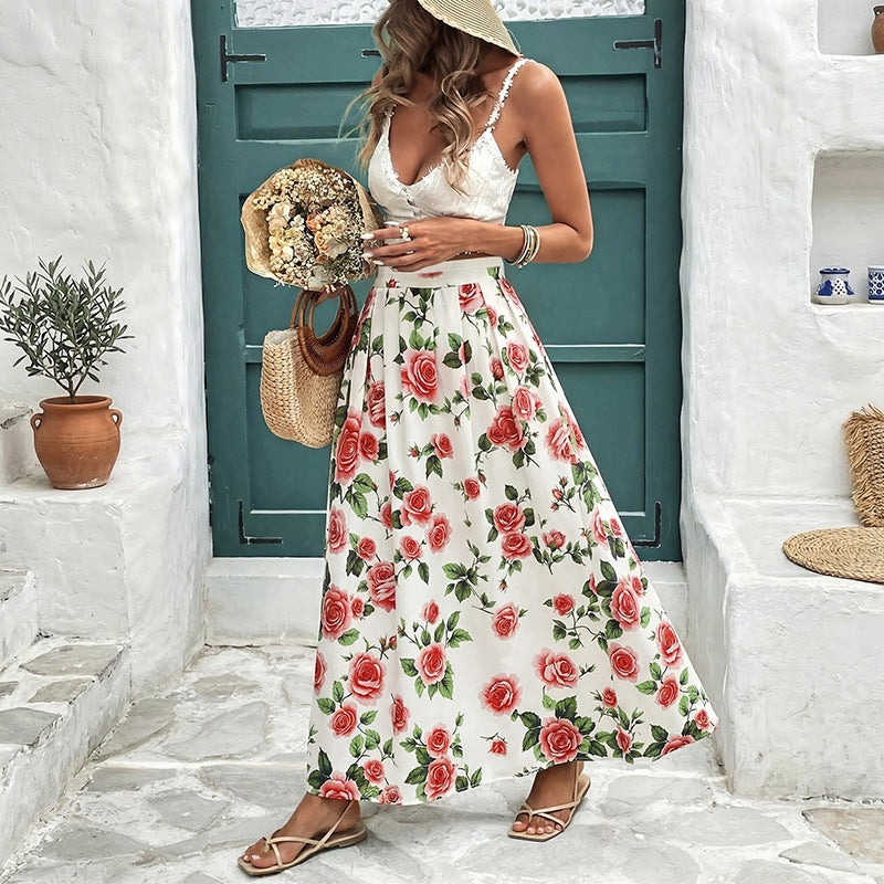 Damen Hochwertiger Maxirock mit floralen Mustern Drune