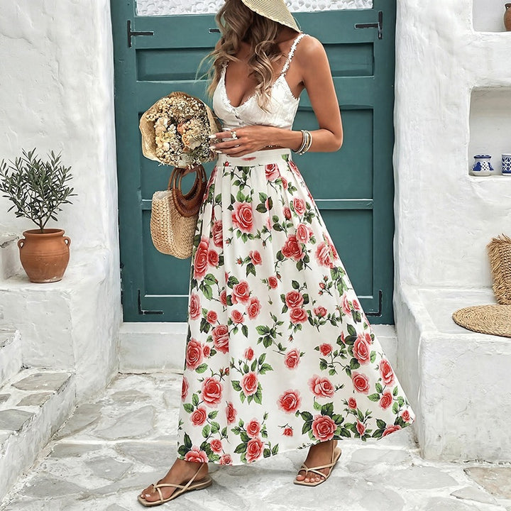 Damen Hochwertiger Maxirock mit floralen Mustern Drune