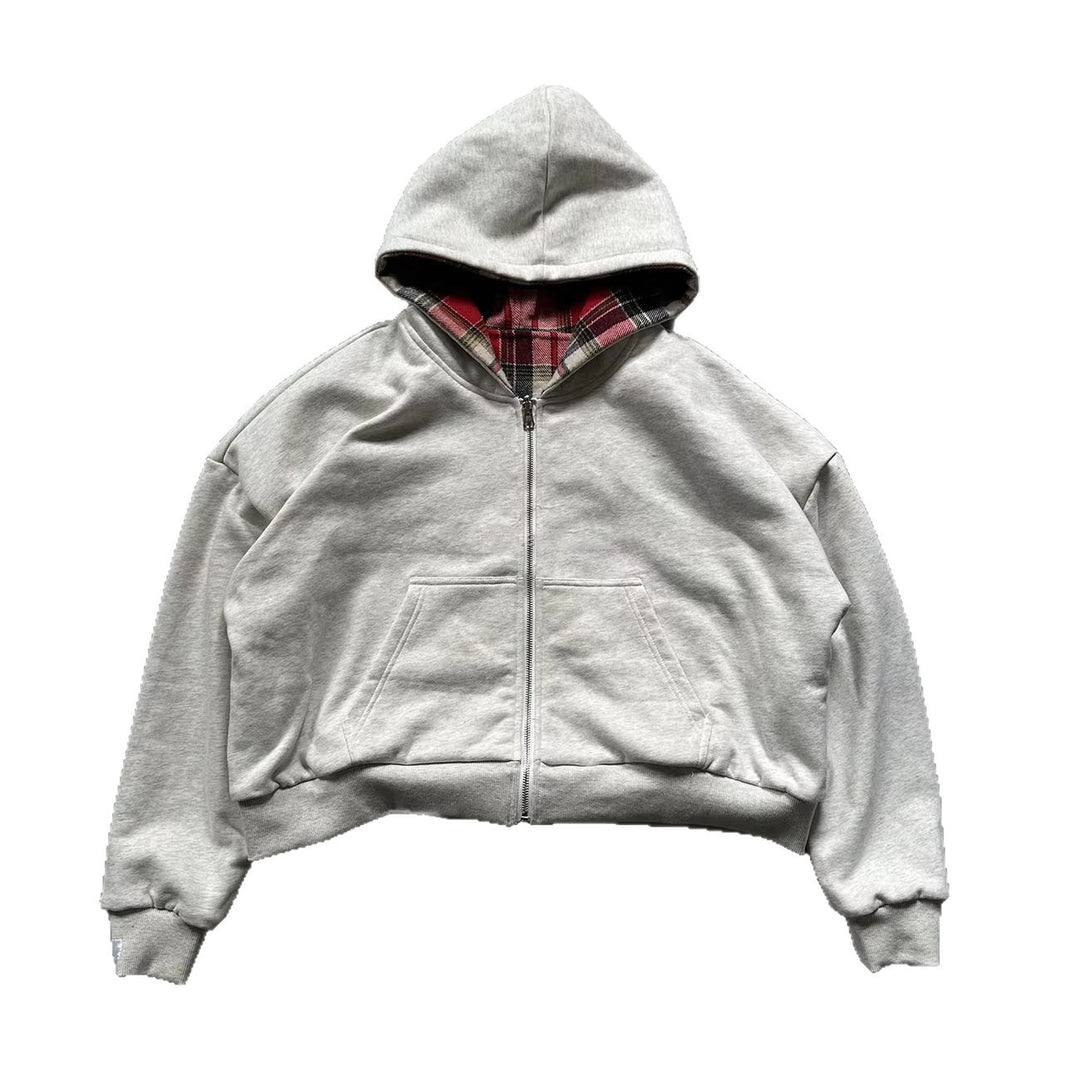 Damen Kapuzenjacke mit kariertem Innenfutter und praktischem Reißverschluss Drune