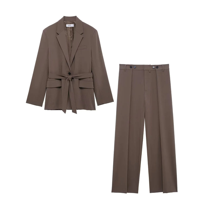 Damen nan taillierter Blazer mit Bindegürtel, Reverskragen, Pattentaschen und Ein-Knopf‑Verschluss Drune