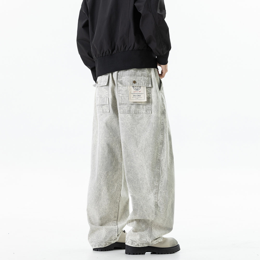 Herren weite Baumwoll-Cargohose mit Elastikbund, Kordelzug und Utility-Details Drune