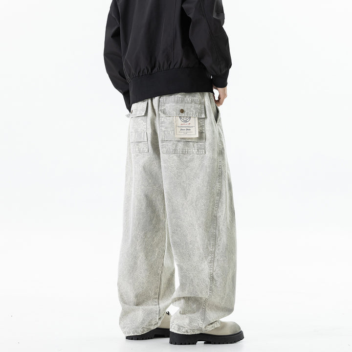 Herren weite Baumwoll-Cargohose mit Elastikbund, Kordelzug und Utility-Details Drune