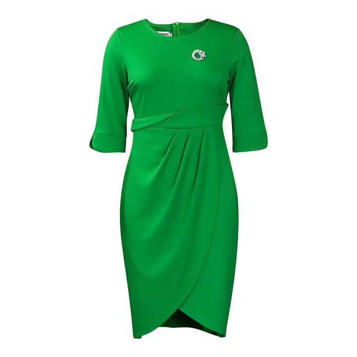 Damen Wickelkleid mit eleganter Drapierung und schickem Broschenakzent Drune