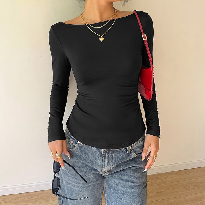 Damen Basic Langarmshirt mit Rundhalsausschnitt Drune