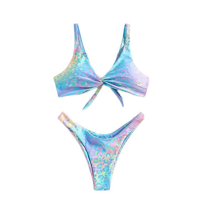 Damen Triangle-Bikini mit modernem Leopardenmuster und verspieltem Knoten Drune
