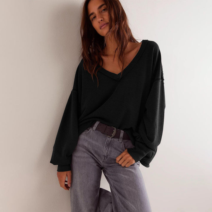 Oversized Sweatshirt Damen mit V-Ausschnitt