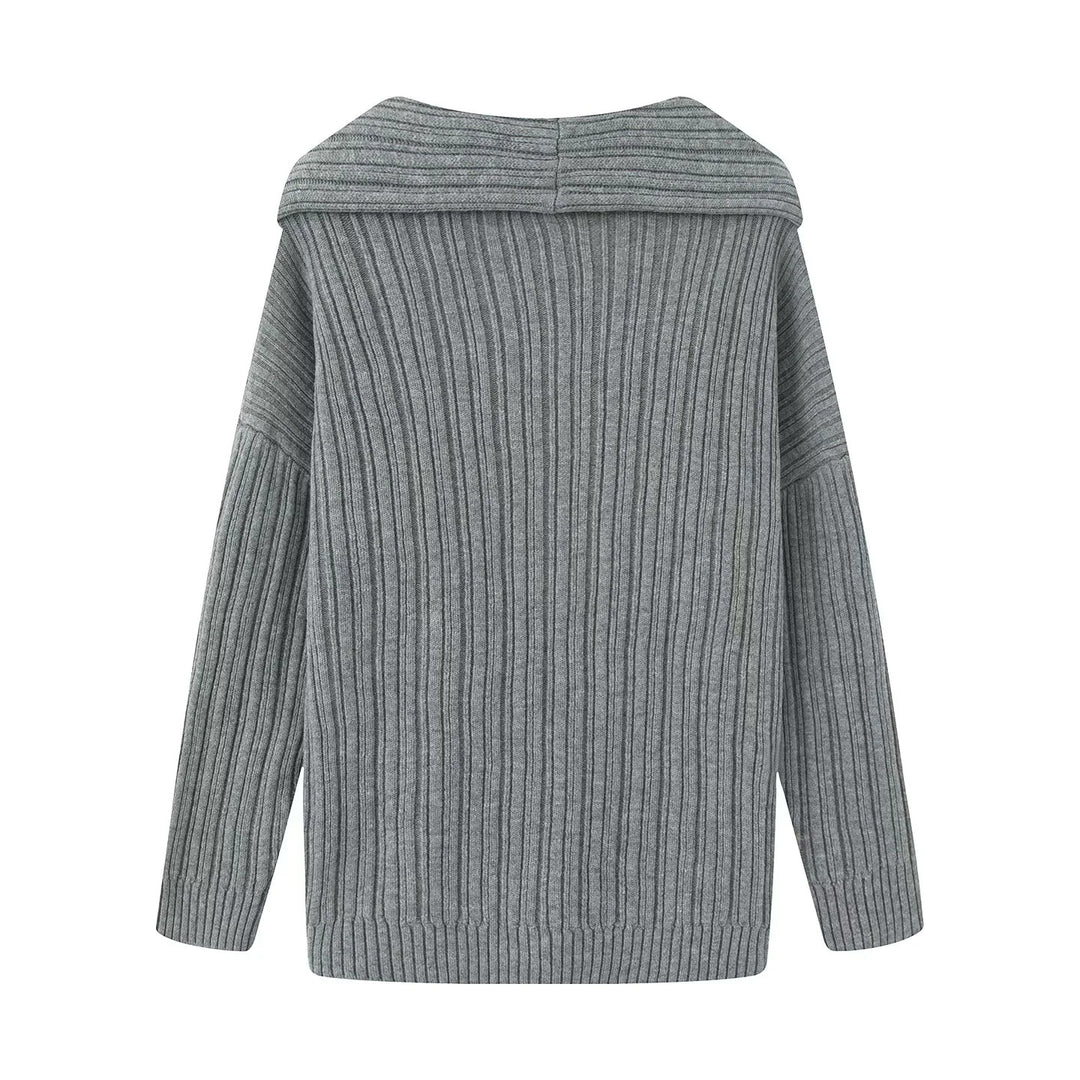 Damen nan Oversize-Rippstrick-Pullover mit weitem Rollkragen und überschnittener Schulter Drune