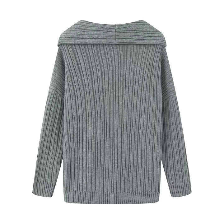Damen nan Oversize-Rippstrick-Pullover mit weitem Rollkragen und überschnittener Schulter Drune