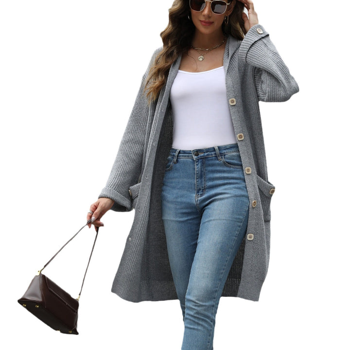 Damen trendige Strickjacke mit großem V-Ausschnitt und praktischen Knopfdetails Drune