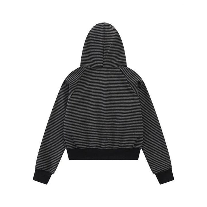 Damen gestreifte Kapuzen-Sweatjacke im Marine‑Look mit Doppelreiher‑Optik und Frontreißverschluss Drune