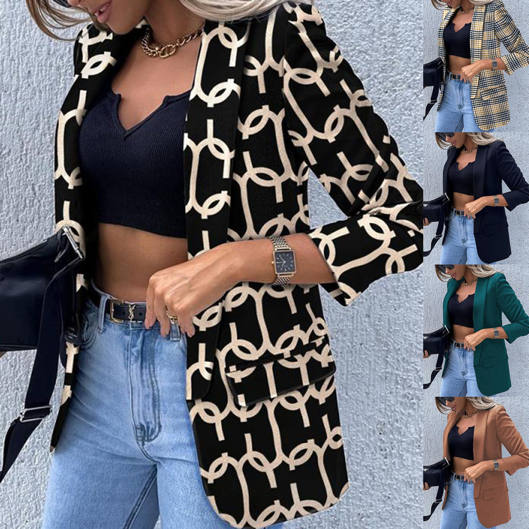 Damen Gemusterter Longblazer mit Kettenmuster, taillierter Silhouette und Pattentaschen Drune