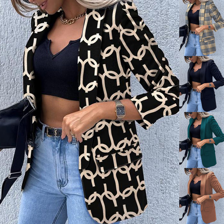Damen Gemusterter Longblazer mit Kettenmuster, taillierter Silhouette und Pattentaschen Drune