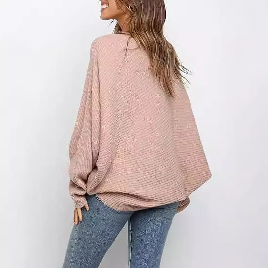 Damen lässiger Strickpullover mit weitem Schnitt und exquisitem Rippenmuster Drune