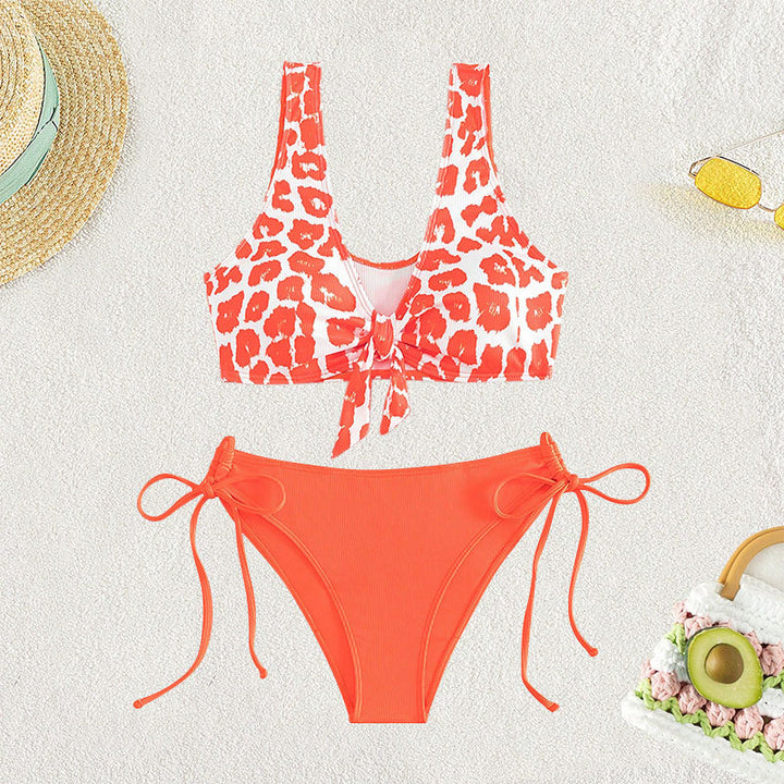 Damen Triangel-Bikini Set mit trendigem Leopardenmuster und verspieltem Knoten Drune