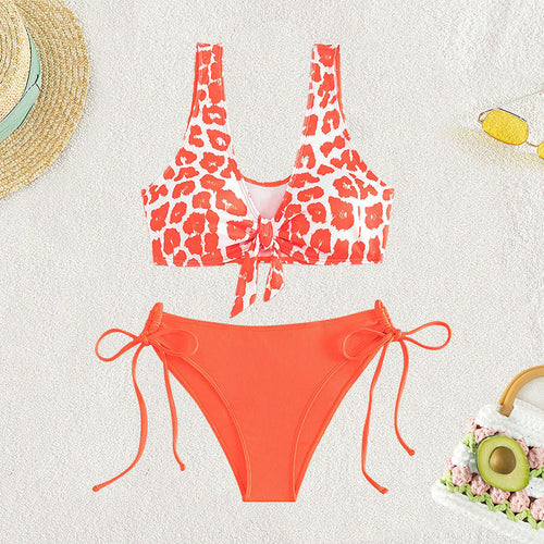 Damen Triangel-Bikini Set mit trendigem Leopardenmuster und verspieltem Knoten Drune