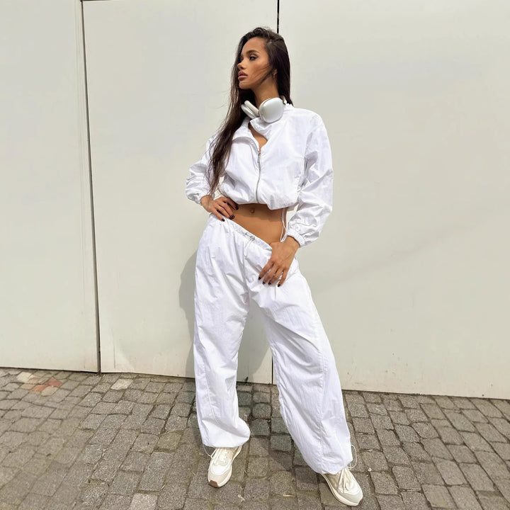 Damen Kurz geschnittene Windbreaker Jacke mit halbem Reißverschluss, Tunnelzug und elastischen Bündchen Drune