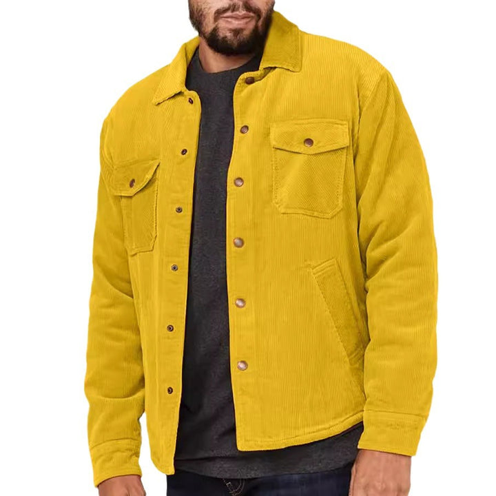Herren Kord-Worker-Overshirt mit Druckknopfleiste, Pattentaschen und aufgesetzten Eingrifftaschen Drune