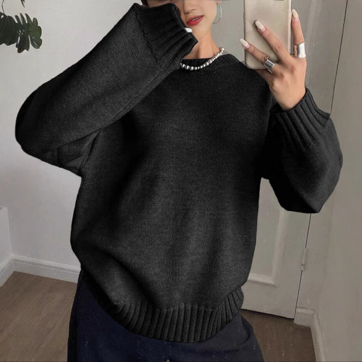 Damen Kaschmir-Optik Oversize-Pullover mit Rundhalsausschnitt und verlängerten Rippbündchen Drune
