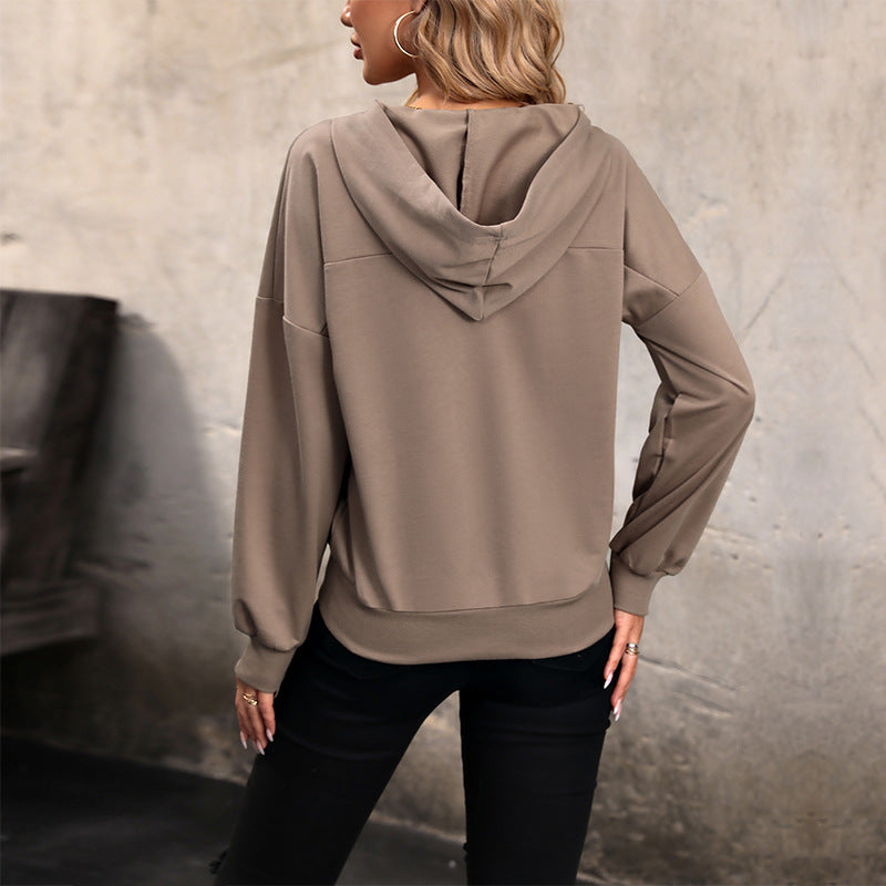 Damen Lässiges Kapuzen-Henley-Sweatshirt mit Druckknopfleiste und Gummizug-Saum Drune