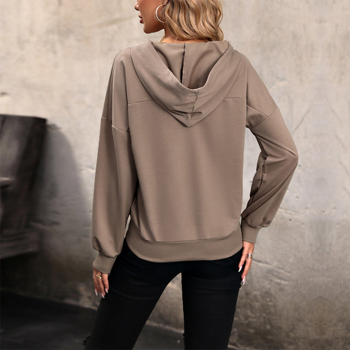 Damen Lässiges Kapuzen-Henley-Sweatshirt mit Druckknopfleiste und Gummizug-Saum Drune