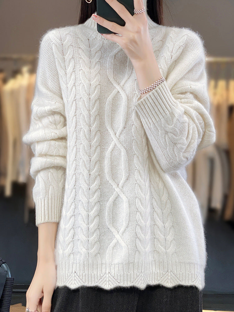Damen Oversize-Zopfmuster-Pullover mit Mohair-Optik und gerippten Bündchen Drune