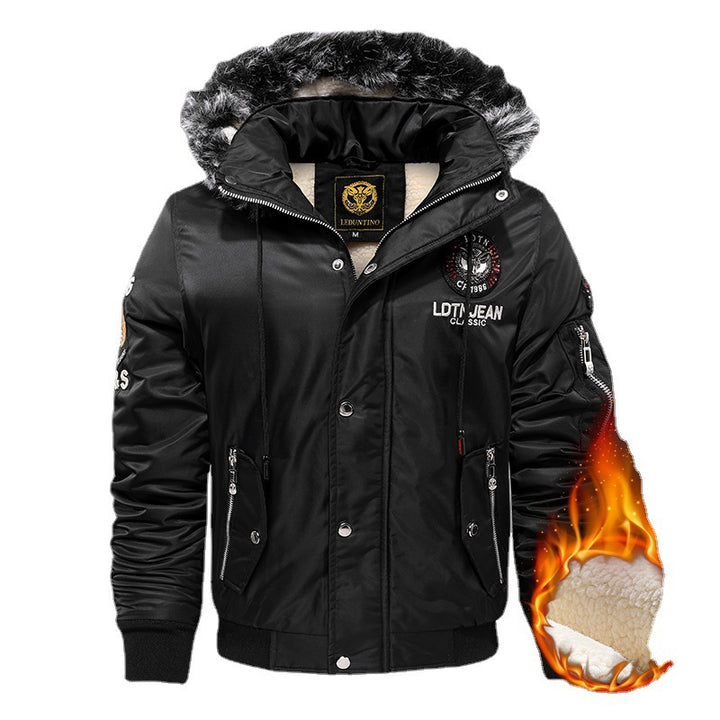 Herren nan gefütterte Winterparka mit Teddyfutter, Kunstfellkapuze und multiplen Reißverschlusstaschen Drune