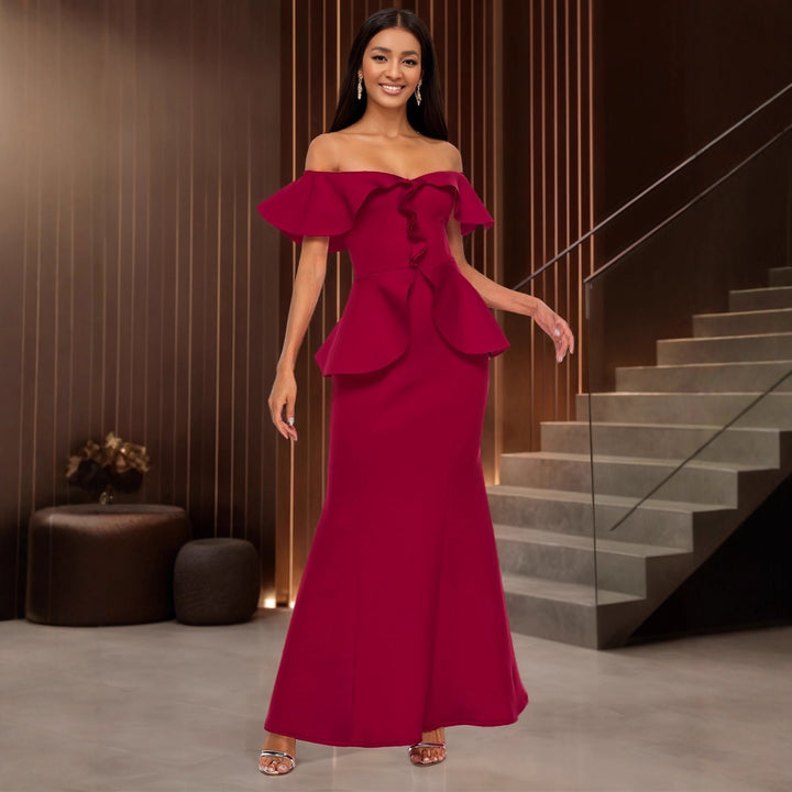 Damen elegantes Abendkleid mit schulterfreiem Design und voluminösem Saum Drune
